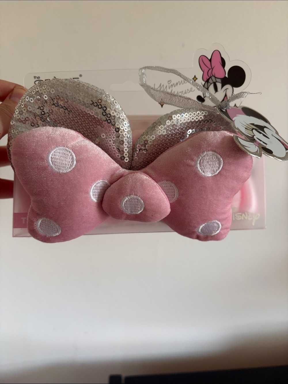 Disney Minnie Mouse Pink Bow Spa Headband with Silver Sequin Ears